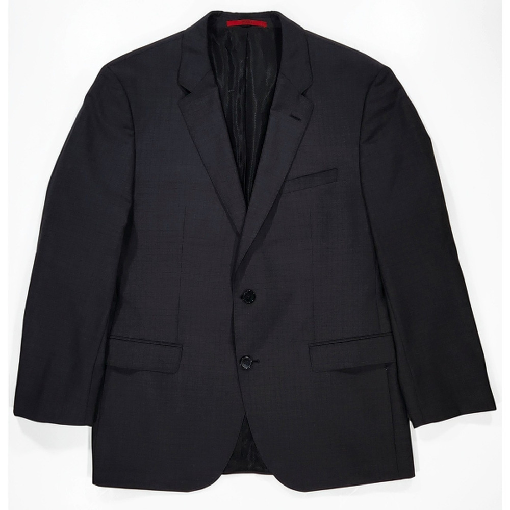 HUGO 42R Two-Button Virgin Wool Suit Jacket Charcoal Micro-Check